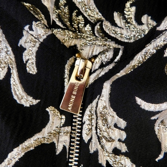 ANINE BING Gold Metallic Brocade Dress Jacquard Swirly Mini Party Holidays XS - Picture 15 of 16